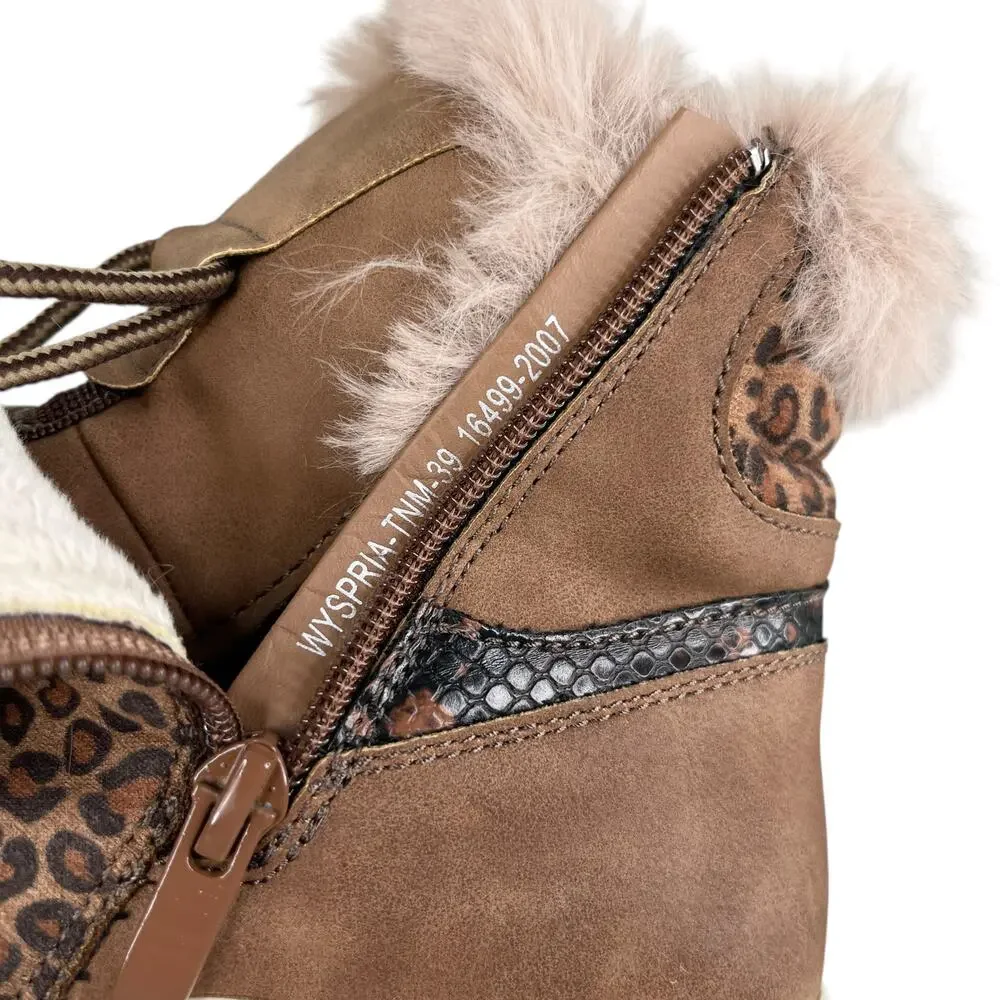 Patrizia by Spring Step Sneaker Booties Lace Up 39 Animal Print Side Zip 8.5
